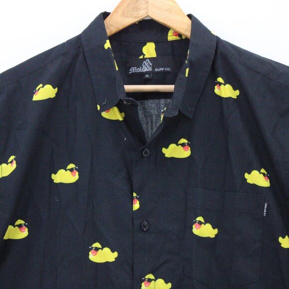 Vintage Molokai Surf Shirt Mens Black Short Sleeve Bath Duck Graphic Collared XL - Picture 5 of 9